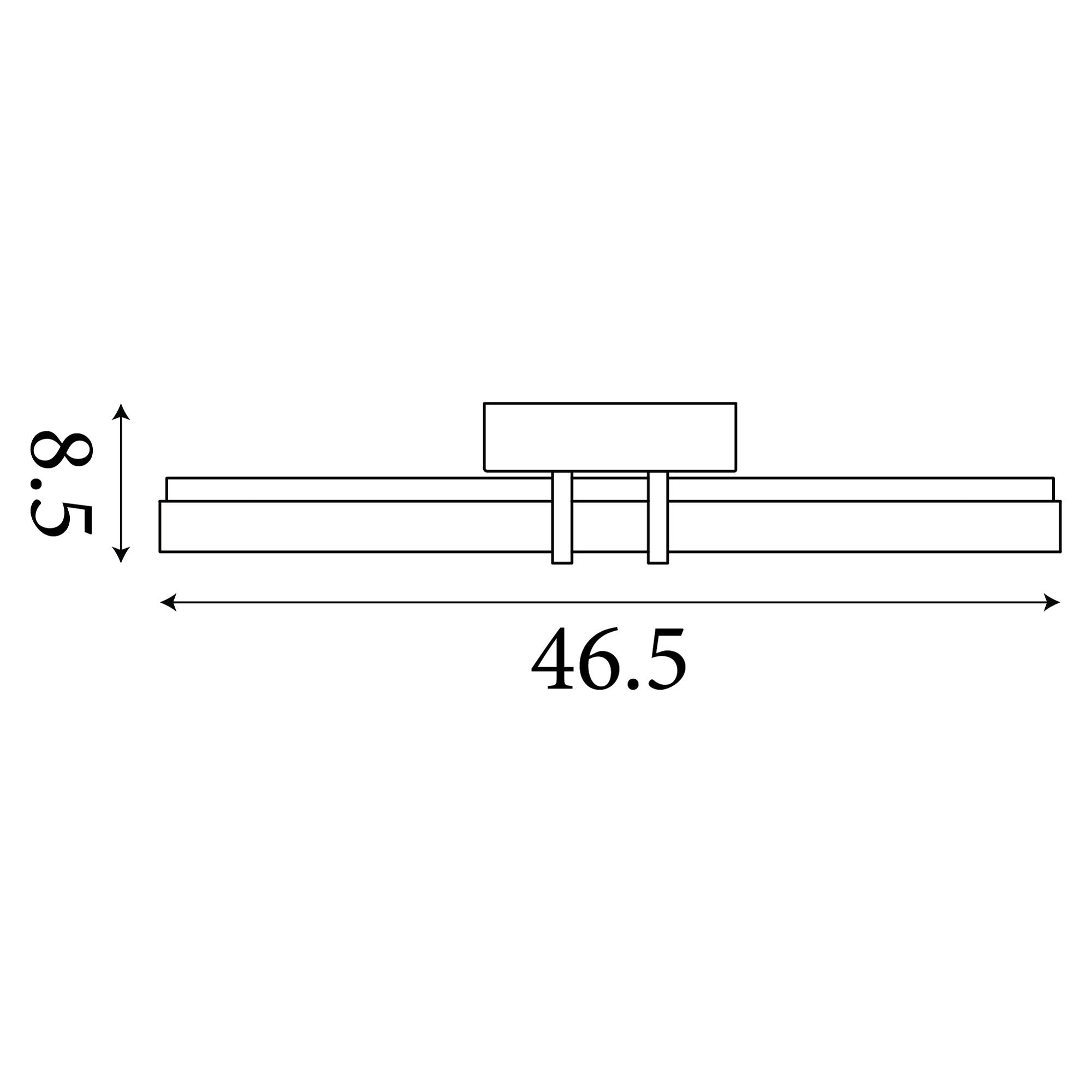 Technical dimension drawing of the Parma wall light, 46.5cm long by 8.5cm high