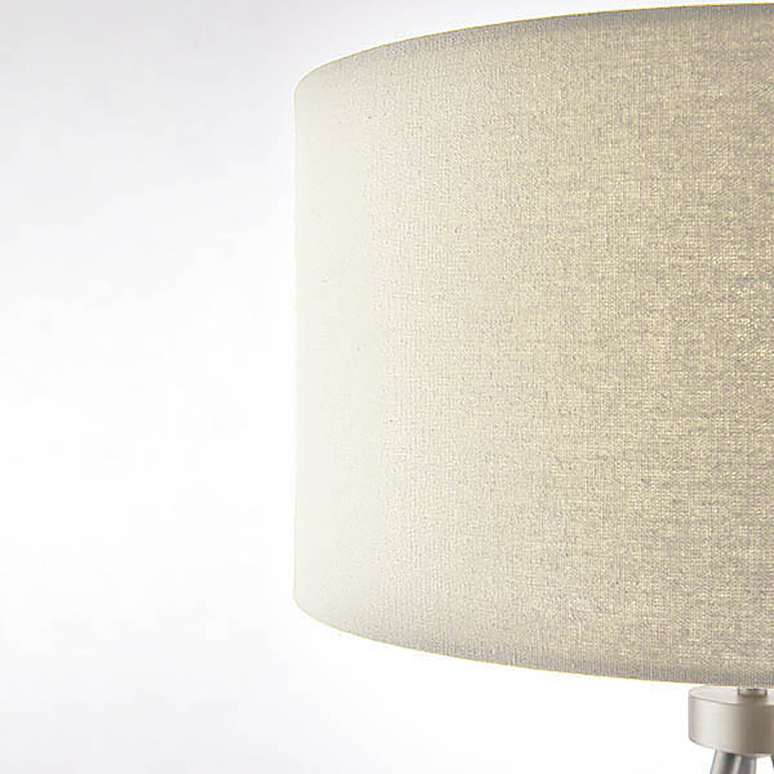 Endon Tri Single Light Table Lamp - Matt Nickel Plate & Grey & Silver Linen Mix Fabric