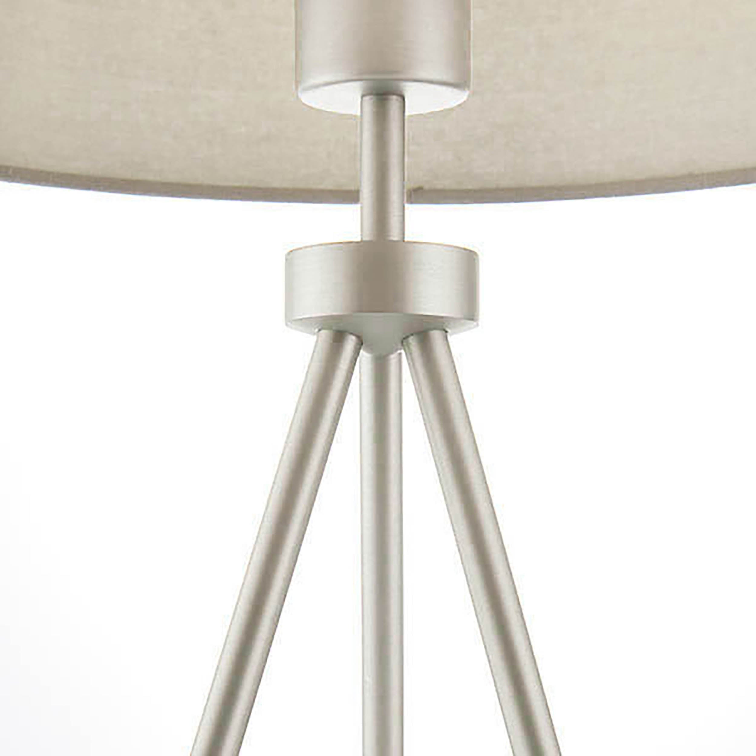 Endon Tri Single Light Table Lamp - Matt Nickel Plate & Grey & Silver Linen Mix Fabric