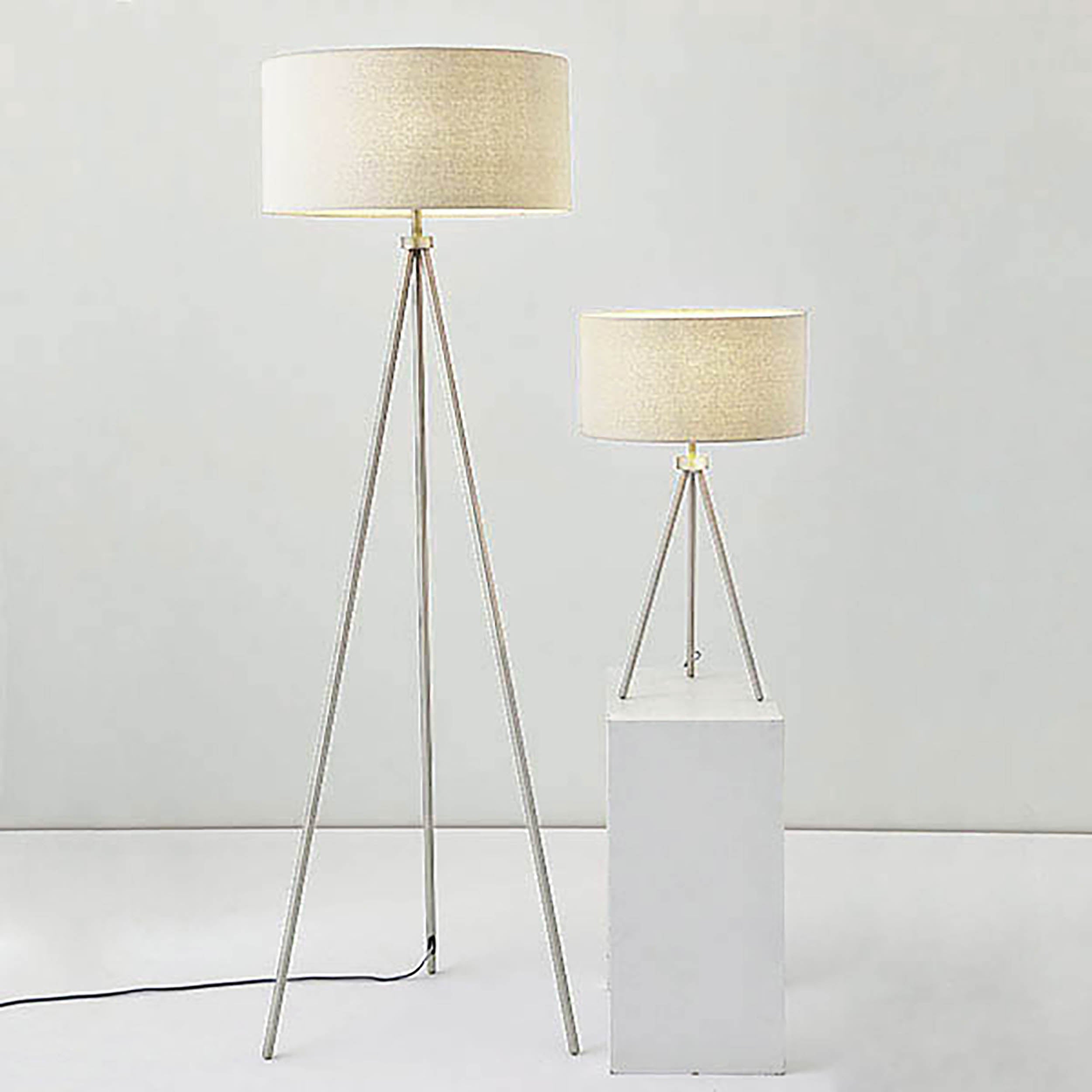 Endon Tri Single Light Floor Lamp - Matt Nickel Plate & Grey & Silver Linen Mix Fabric