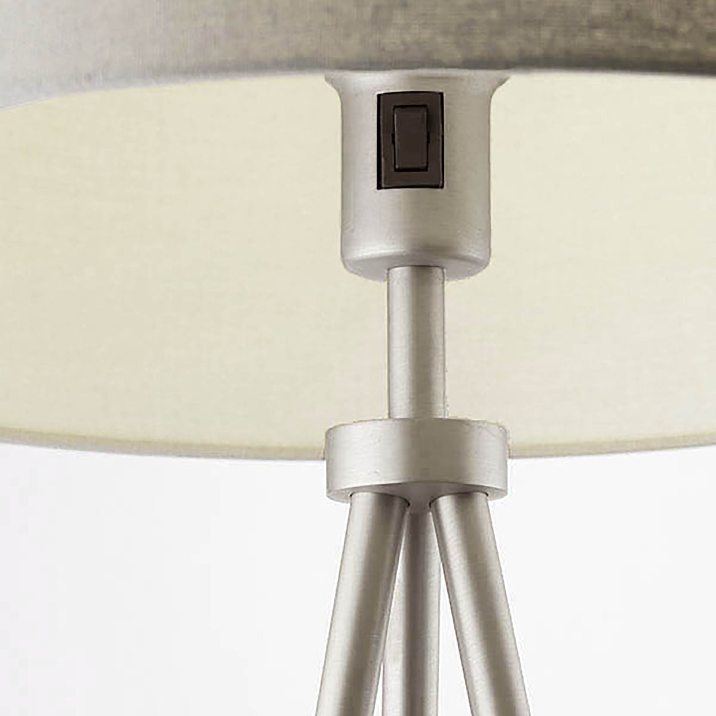 Endon Tri Single Light Floor Lamp - Matt Nickel Plate & Grey & Silver Linen Mix Fabric