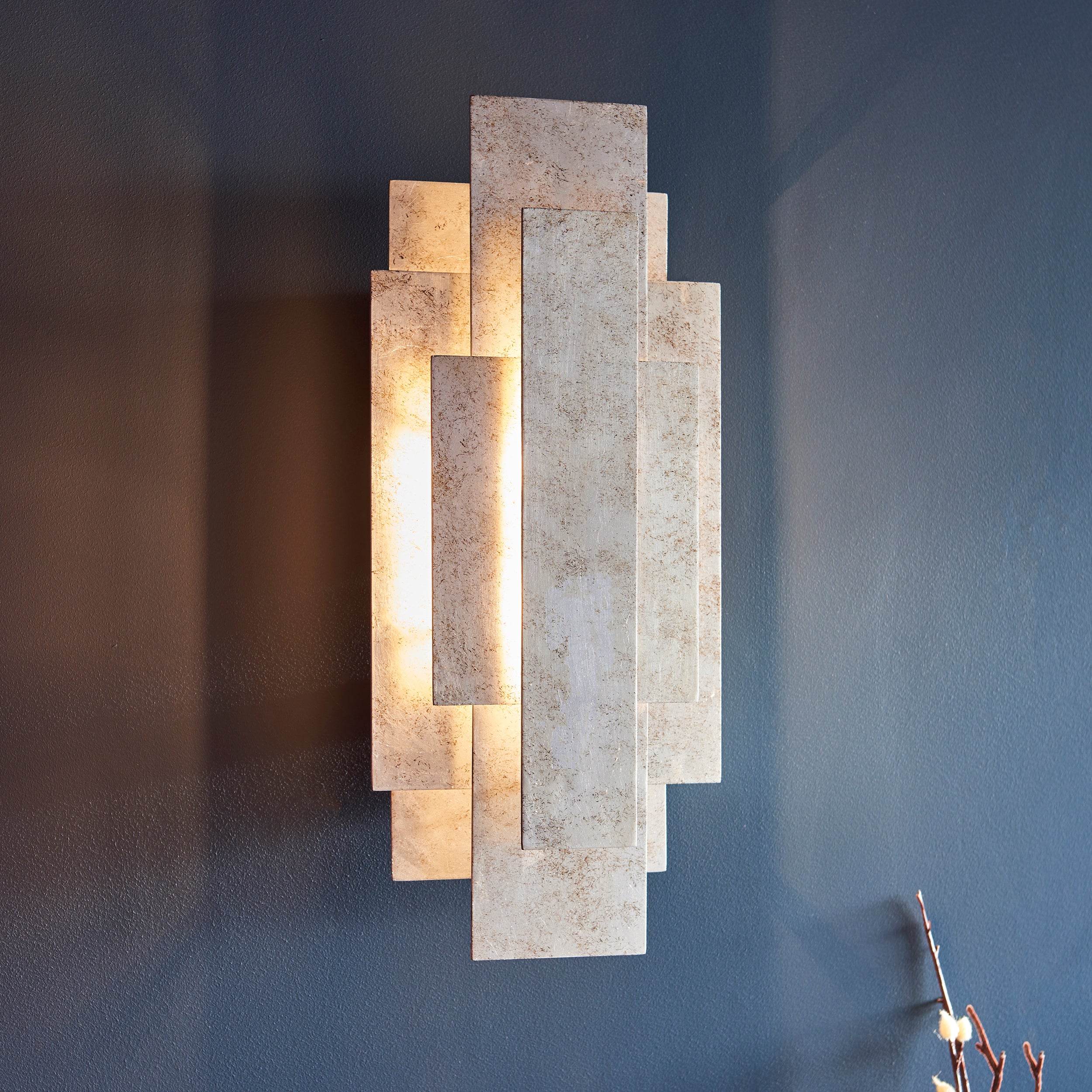 Utopia Overlay 2 Light Wall Light Twin Pack - Antique Silver Leaf