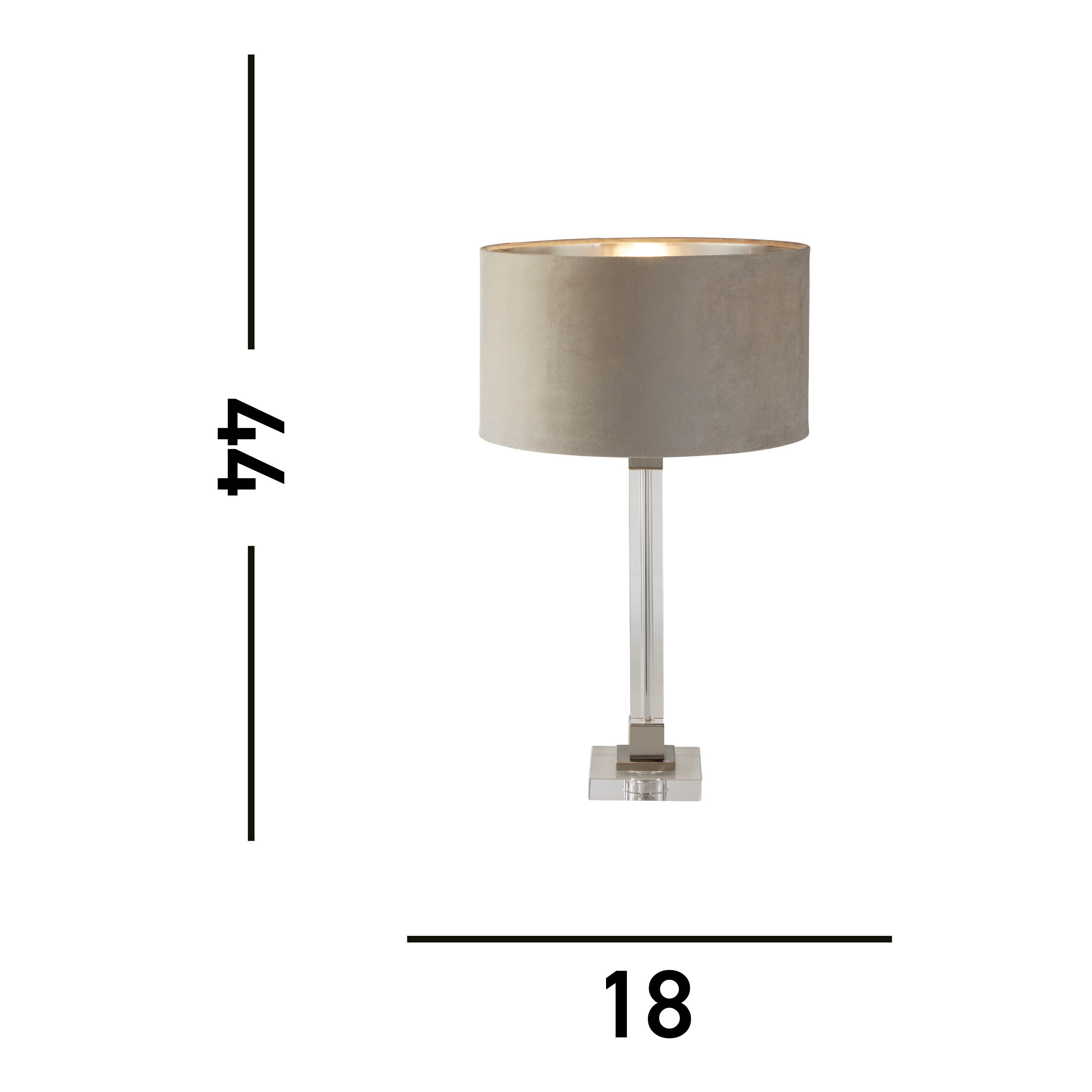 Searchlight Sarah Table Lamp - Crystal, Satin Nickel & Taupe Velvet