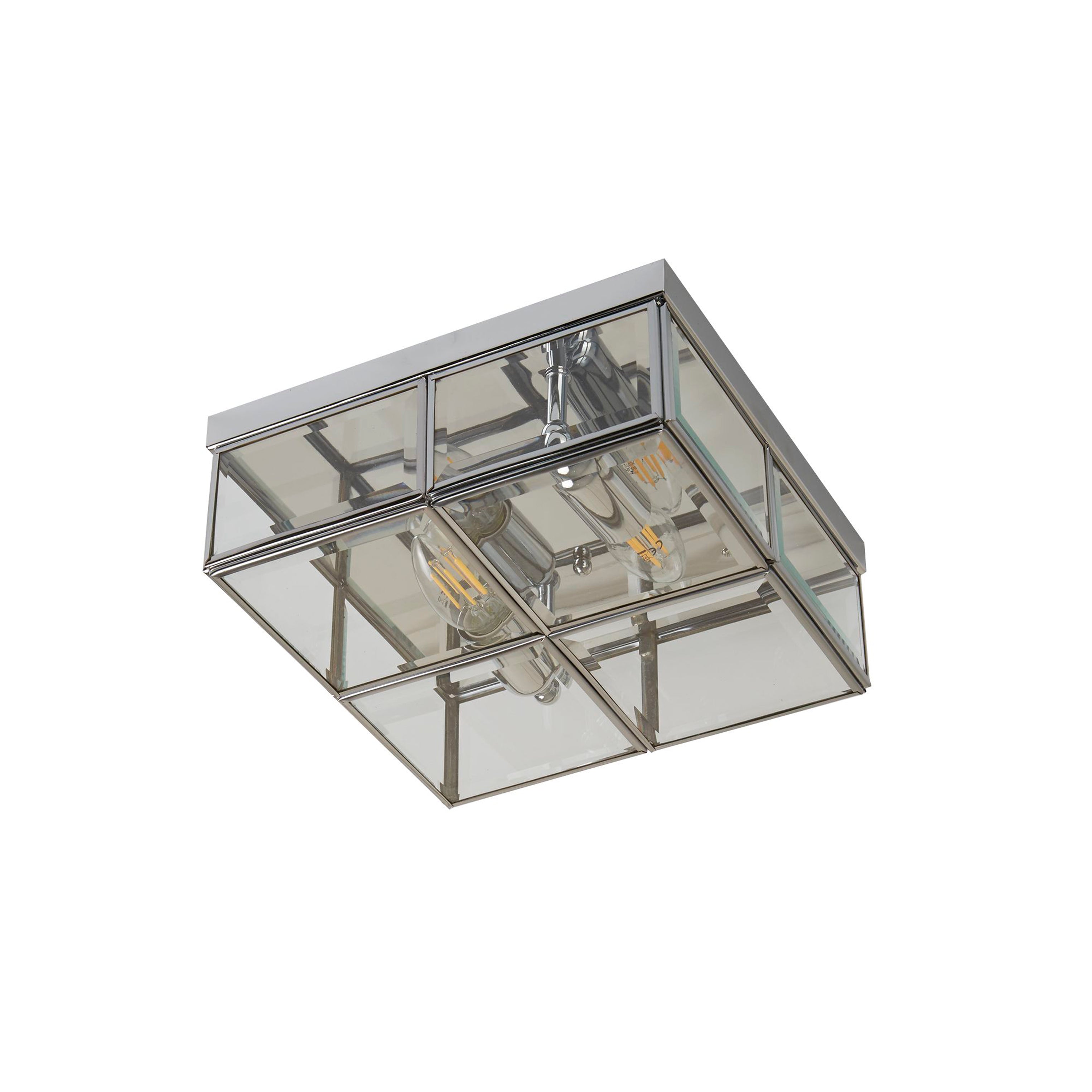 Searchlight Chrome 2 Light Flush Fitting With Clear Bevelled Glass Shade