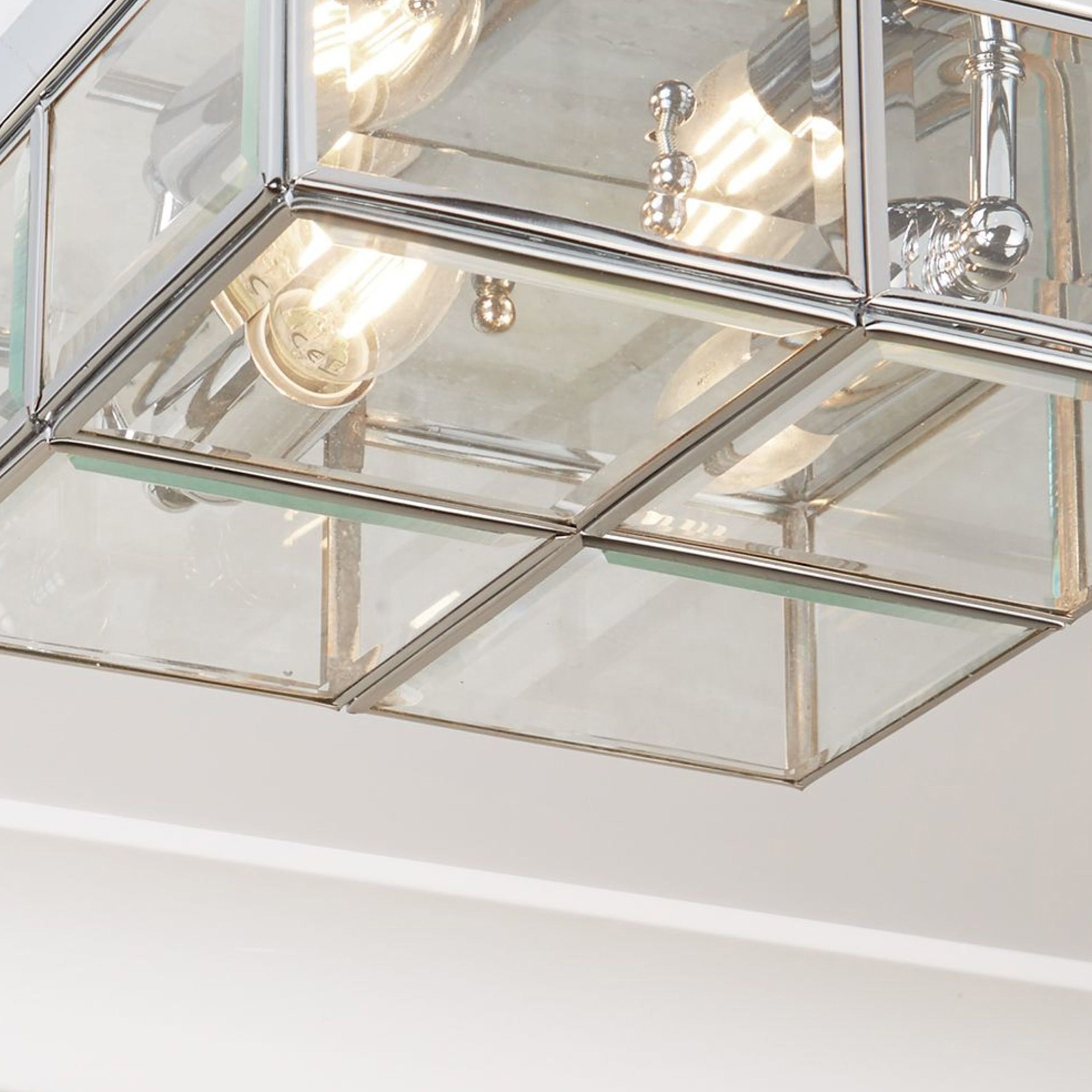 Searchlight Chrome 2 Light Flush Fitting With Clear Bevelled Glass Shade