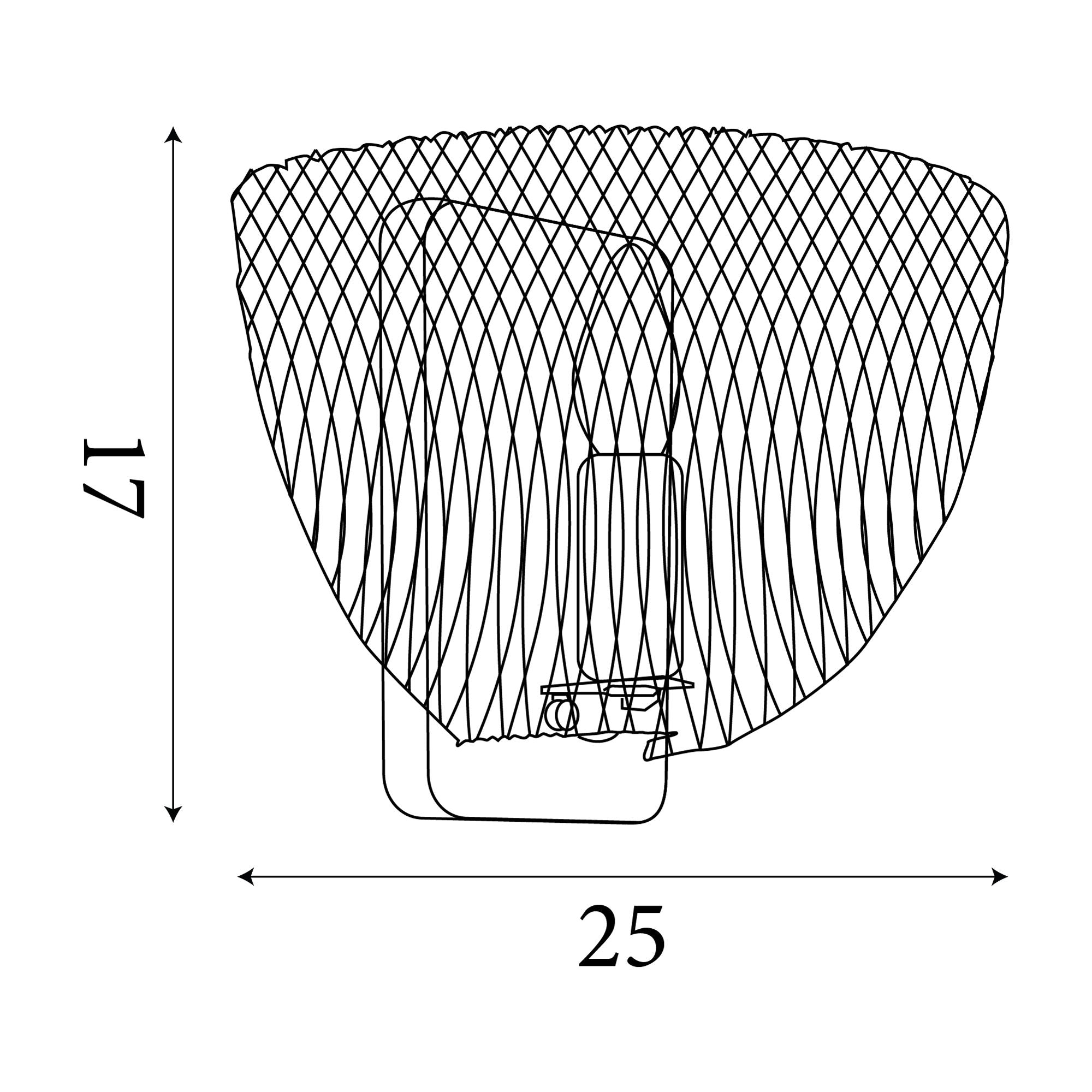 Line drawing of the Honeycomb wall light showing dimensions of 25cm wide and 17cm high