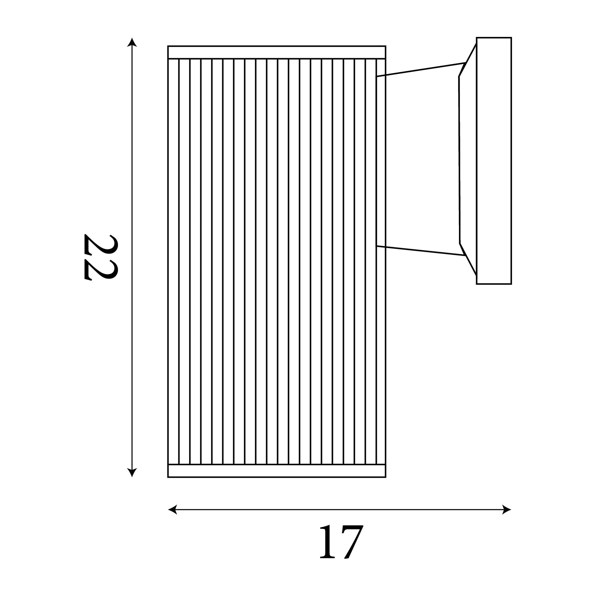 Technical line drawing of the Hamburg Outdoor Wall Light showing a height of 22cm and width of 17cm.