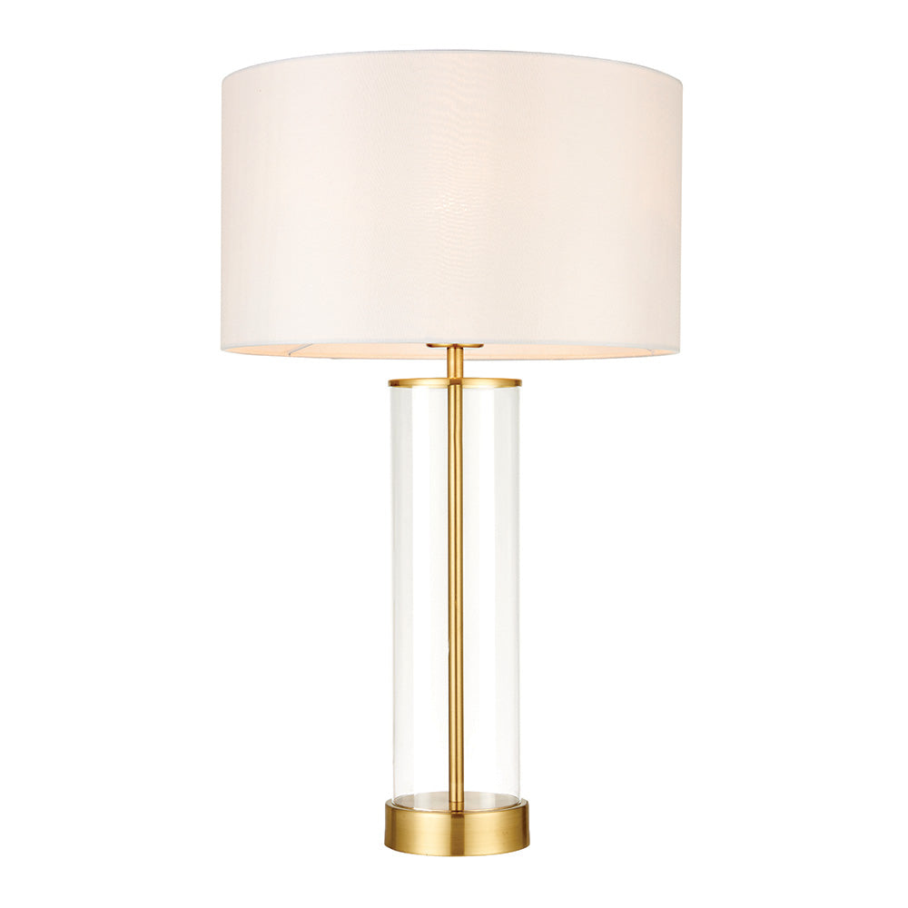 Endon Lessina Single Light Table Lamp - Satin Brass Plate & Vintage White Fabric