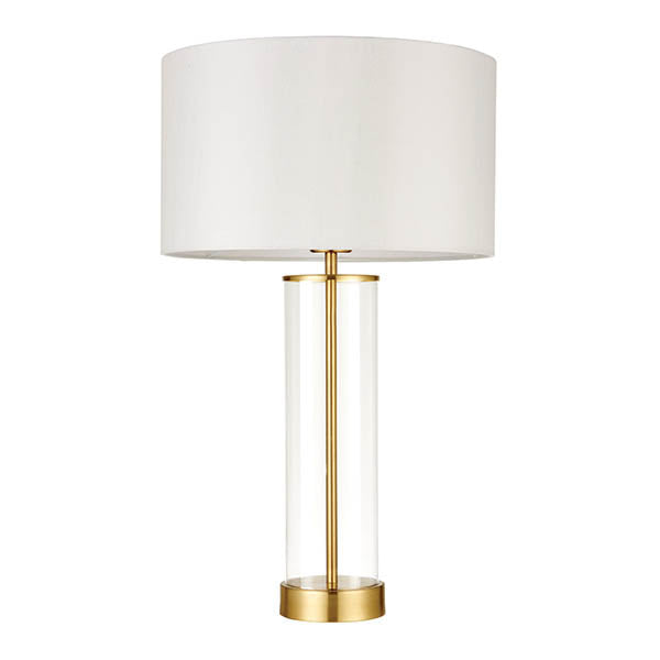 Endon Lessina Single Light Table Lamp - Satin Brass Plate & Vintage White Fabric