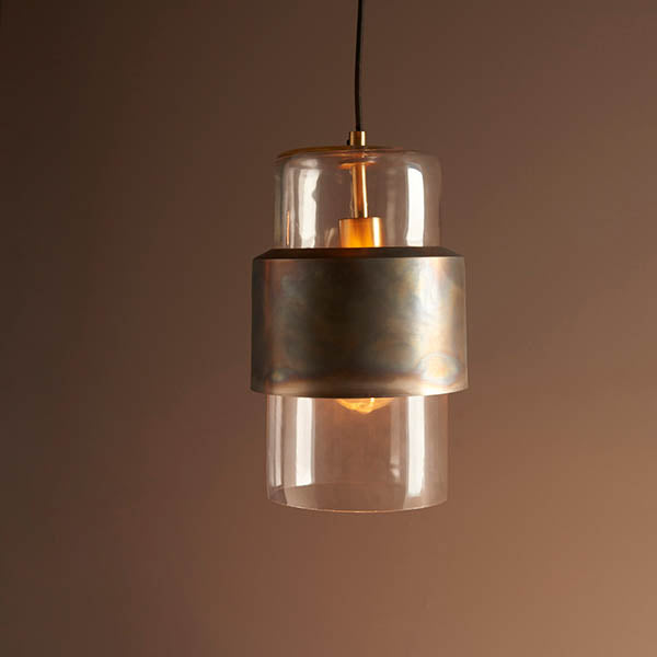 Utopia Swirl Single Pendant - Bronze Patina With Clear Glass