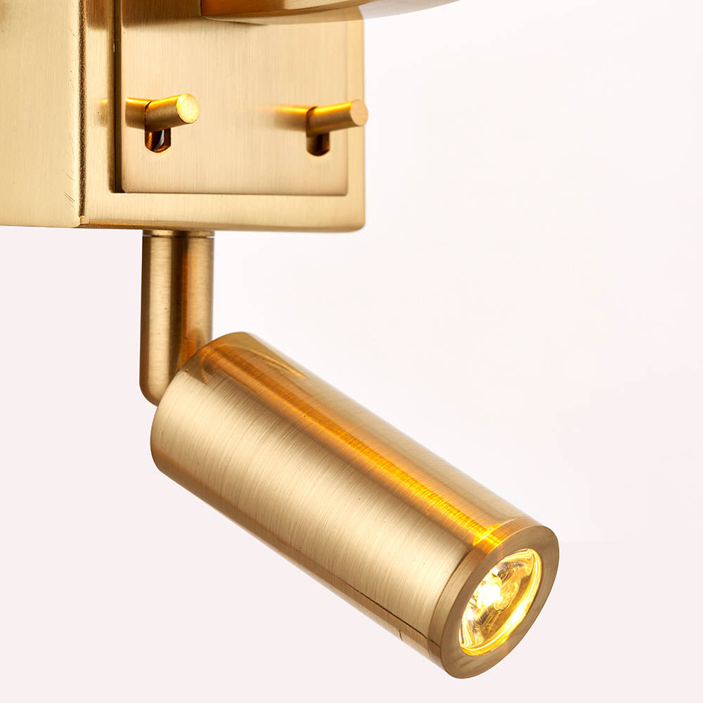 Endon Harvey Single Light Wall Fitting & Spot Light - Brushed Gold & Vintage White Faux Silk