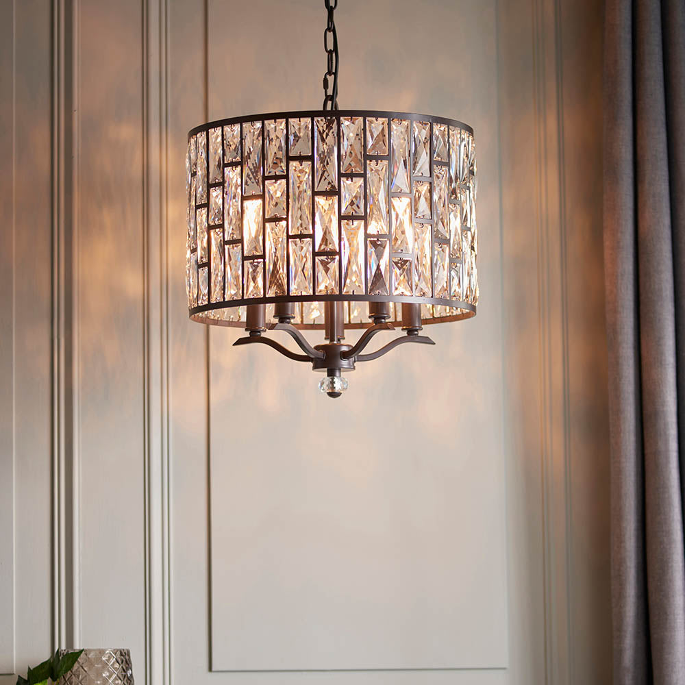 Endon Belle 5 Light Pendant - Dark Bronze & Clear Crystal Glass