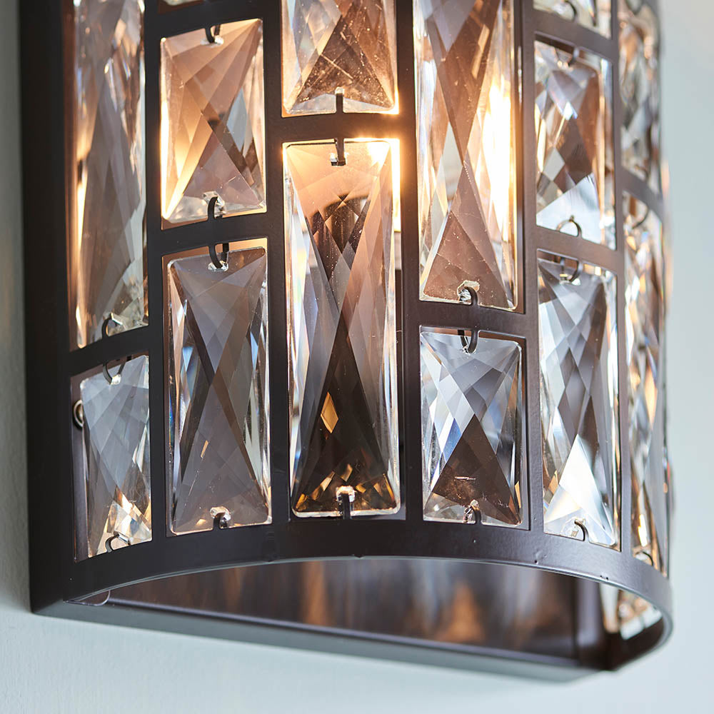 Endon Belle Single Wall Light - Dark Bronze & Clear Crystal Glass