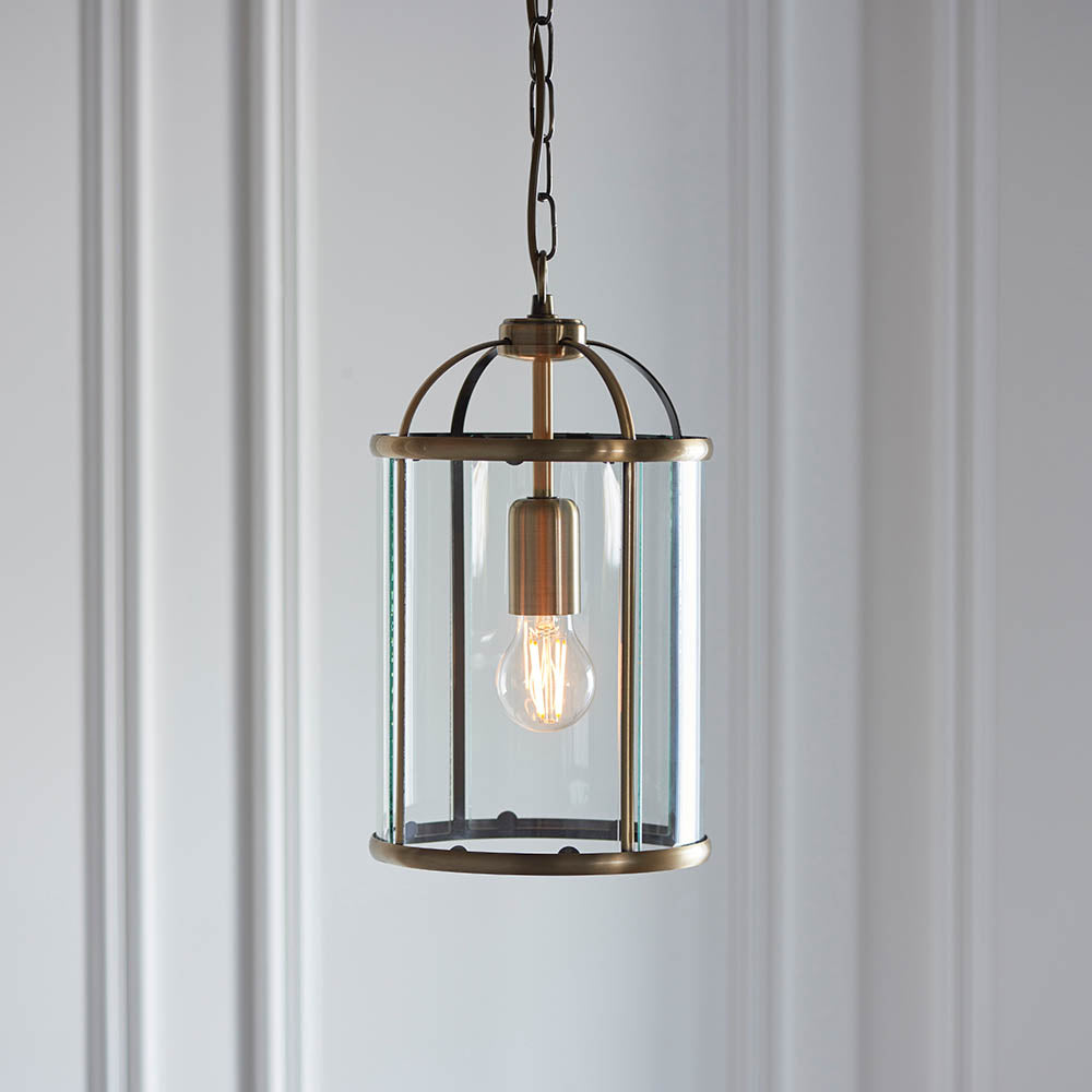 Endon Lambeth Single Light Pendant - Antique Brass Plate & Clear Glass