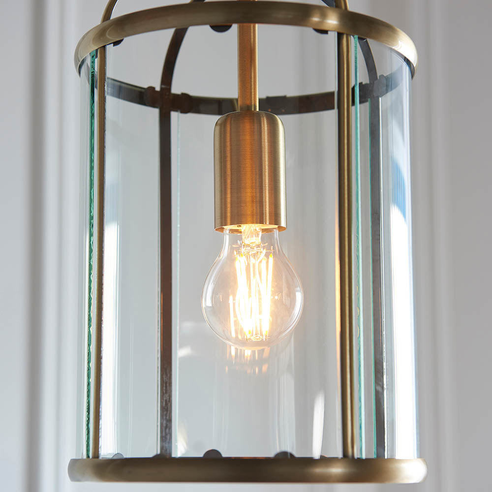 Endon Lambeth Single Light Pendant - Antique Brass Plate & Clear Glass