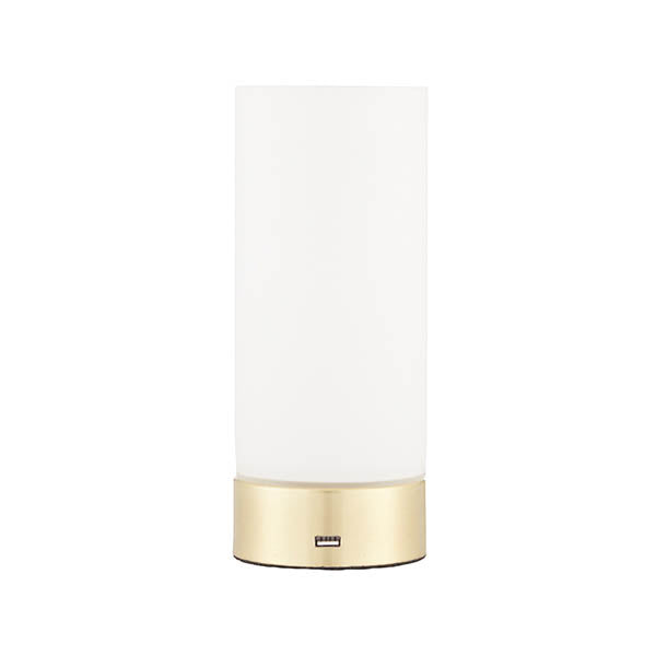 Endon Dara Single Light USB Table Lamp - Brushed Brass Plate & Opal Glass