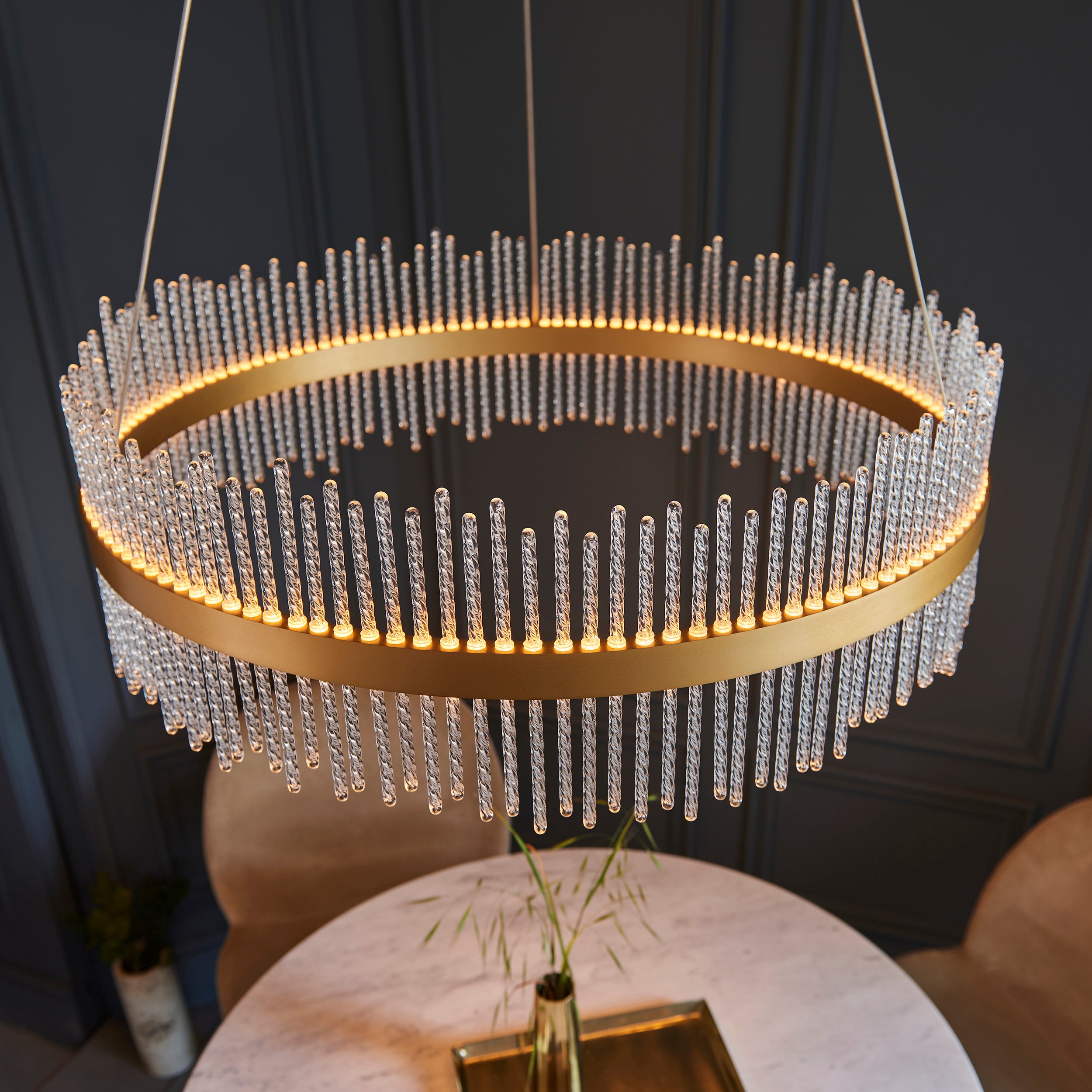 Utopia Twist Large Pendant Chandelier - Gold And Clear Glass - 70cm Diameter