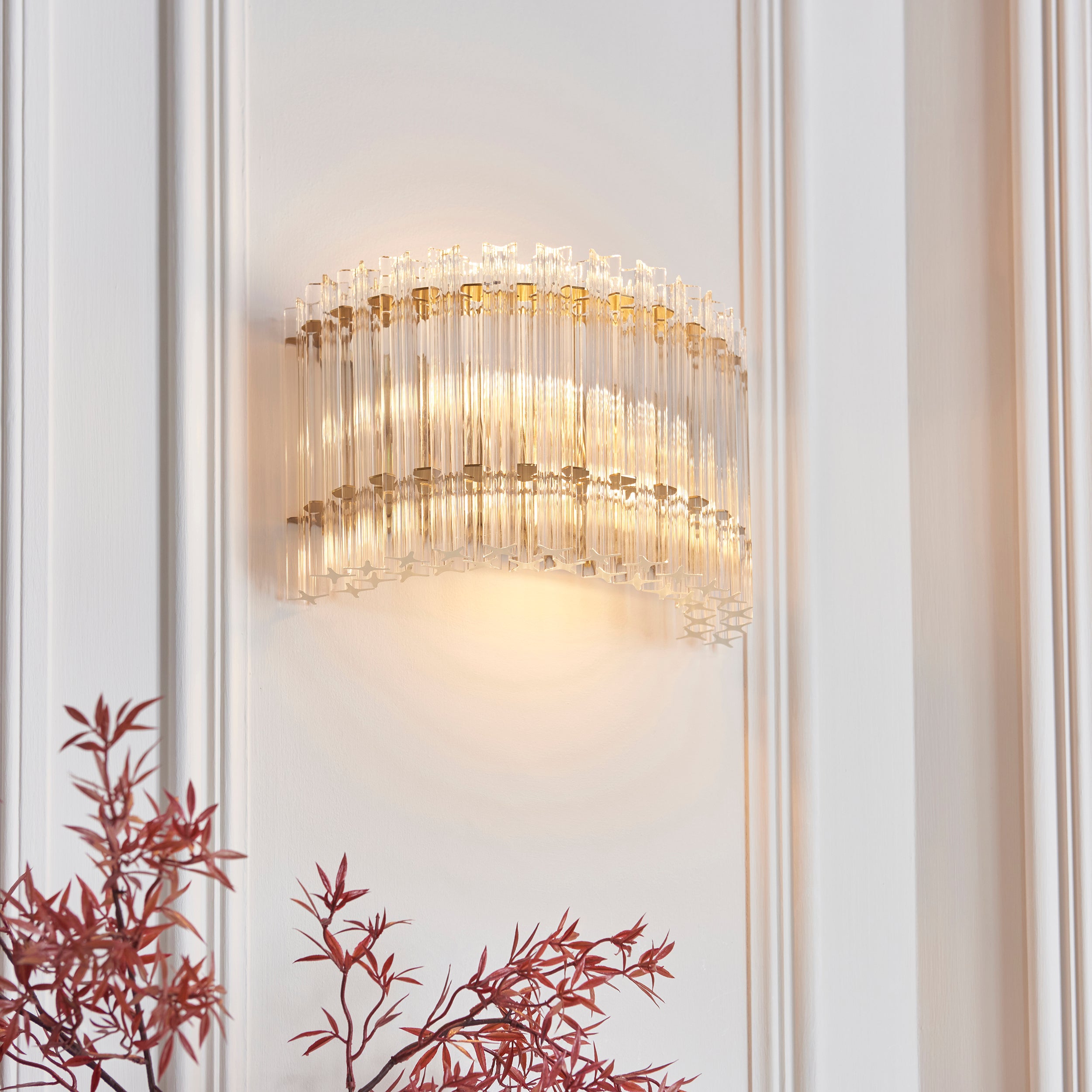 Utopia Lume 2 Light Wall Light - Brushed Aged Brass & Clear Glass