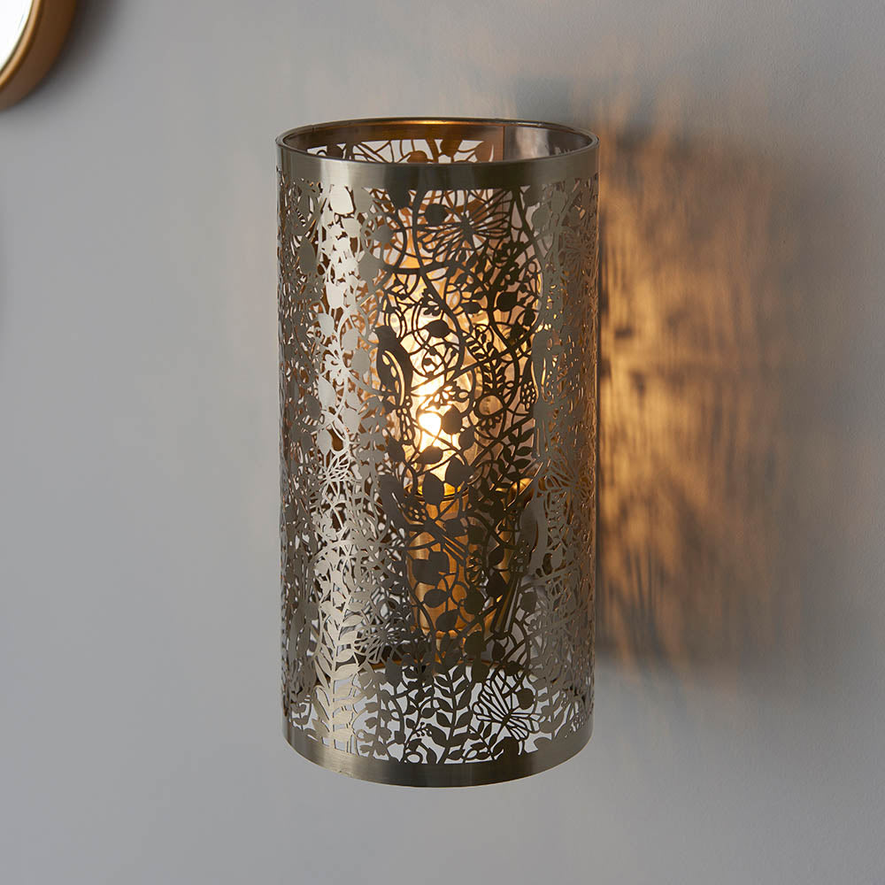 Endon Secret Garden Single Light Wall Light - Antique Brass Plate