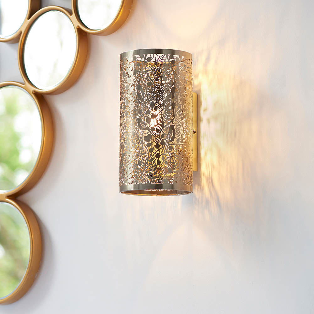 Endon Secret Garden Single Light Wall Light - Antique Brass Plate