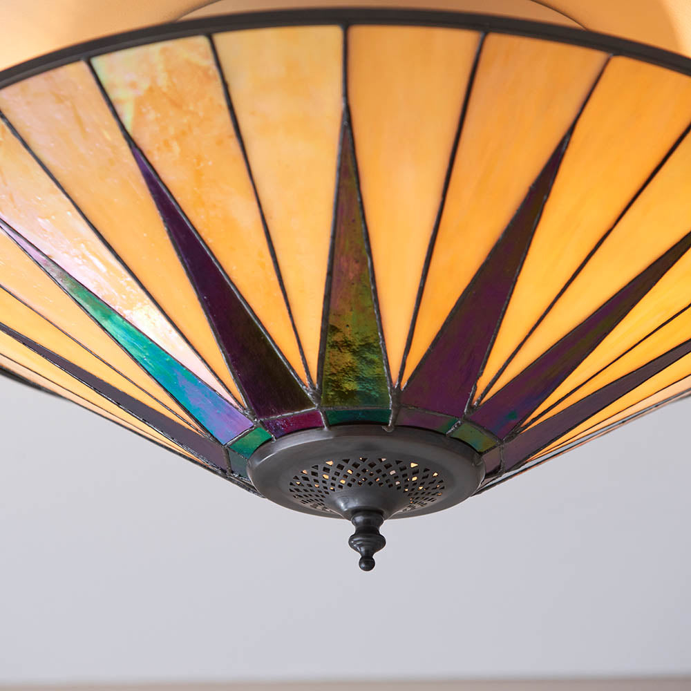 Interiors 1900 Dark Star Large 2 Light Flush Fitting - Tiffany Glass
