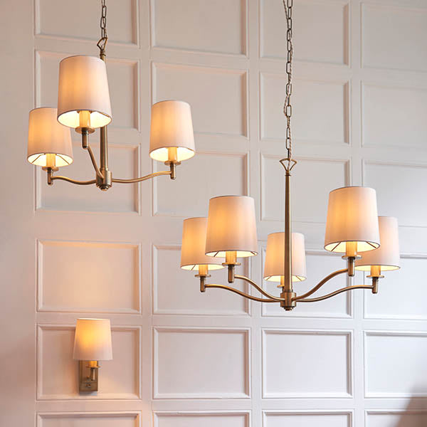 Endon Ortona 5 Light Pendant - Matt Antique Brass Plate & Vintage White Fabric