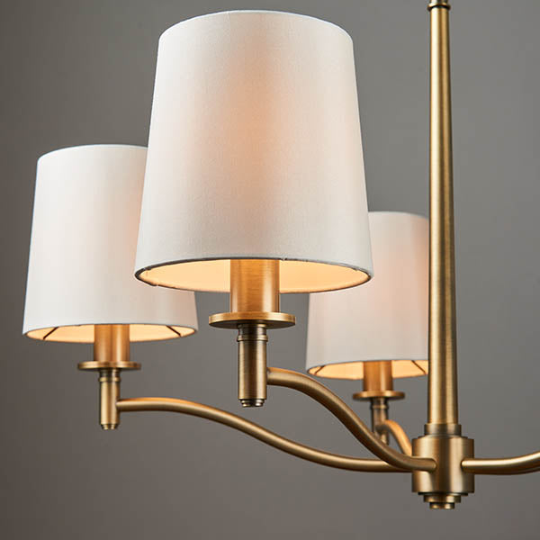 Endon Ortona 5 Light Pendant - Matt Antique Brass Plate & Vintage White Fabric