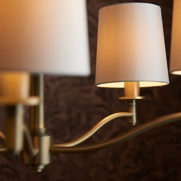 Endon Ortona 5 Light Pendant - Matt Antique Brass Plate & Vintage White Fabric