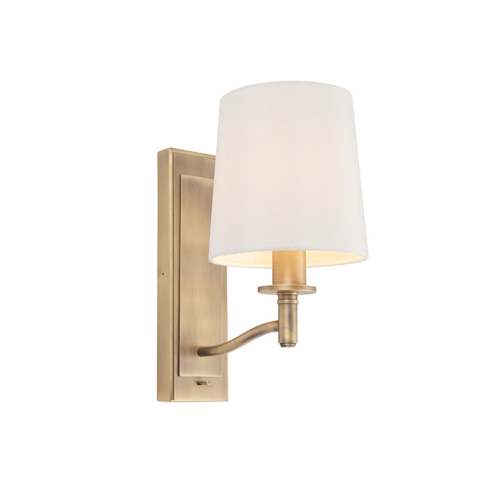 Endon Ortona Single Light Wall Light - Matt Antique Brass Plate & Vintage White Fabric