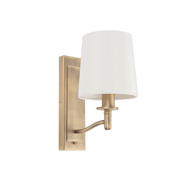 Endon Ortona Single Light Wall Light - Matt Antique Brass Plate & Vintage White Fabric