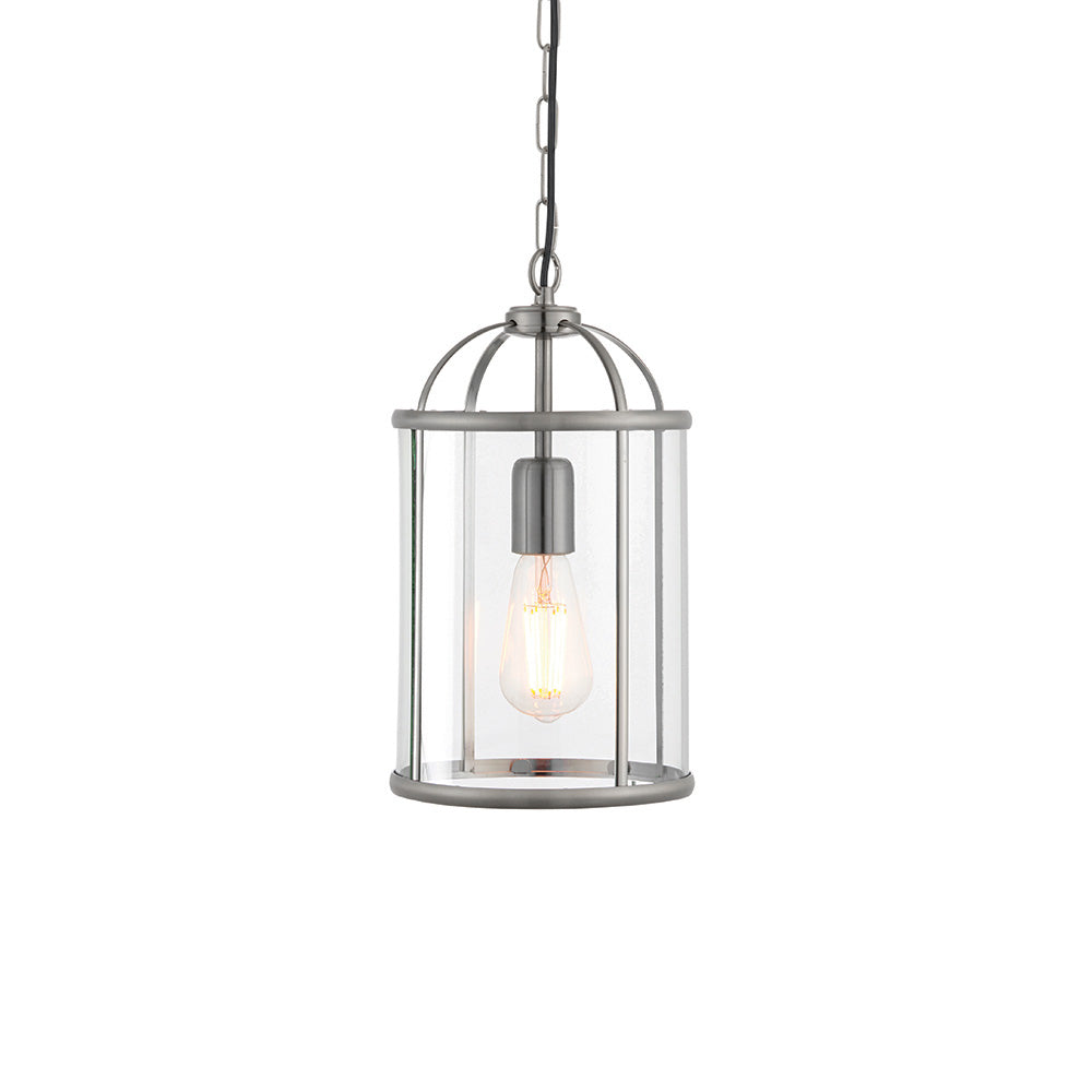 Endon Lambeth Single Light Pendant - Satin Nickel Plate & Clear Glass