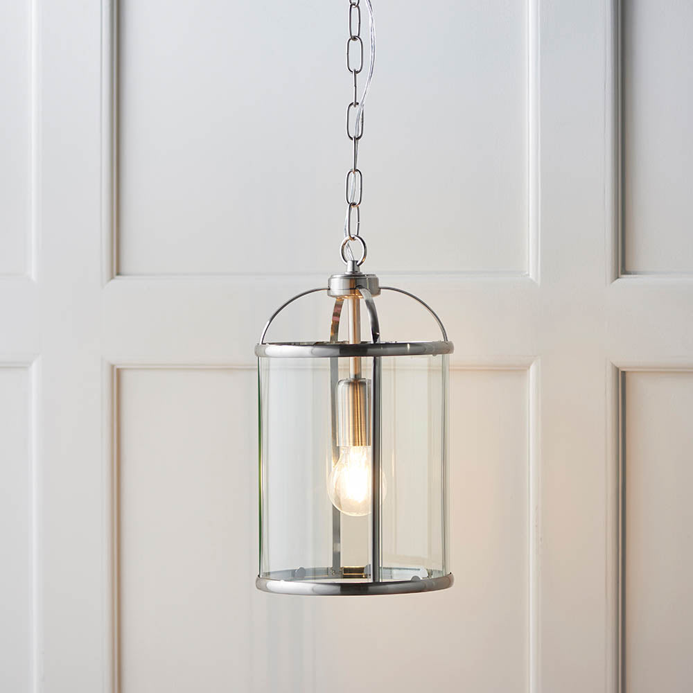 Endon Lambeth Single Light Pendant - Satin Nickel Plate & Clear Glass