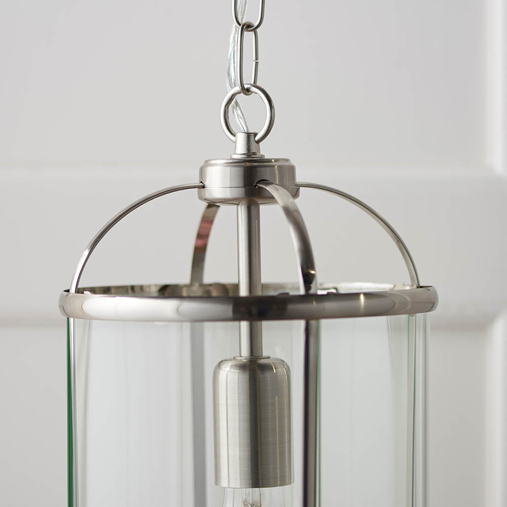 Endon Lambeth Single Light Pendant - Satin Nickel Plate & Clear Glass