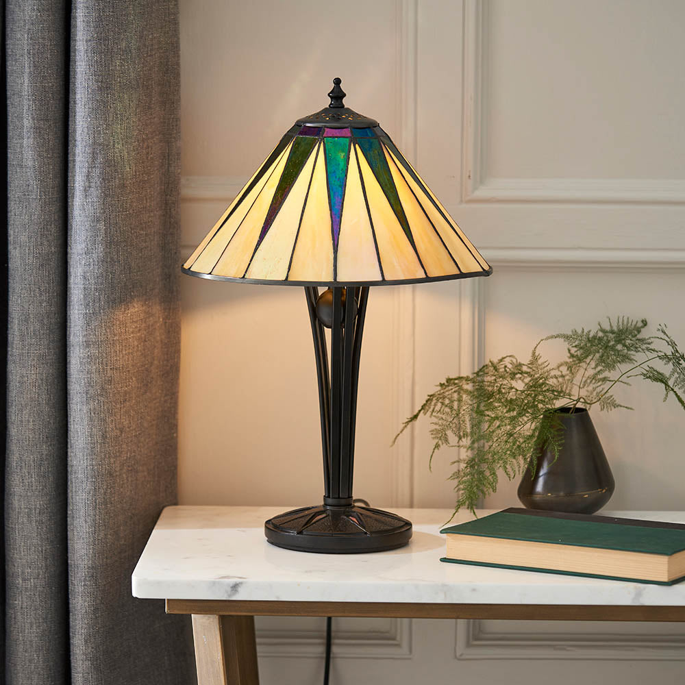 Interiors 1900 Dark Star Small Table Lamp - Tiffany Glass