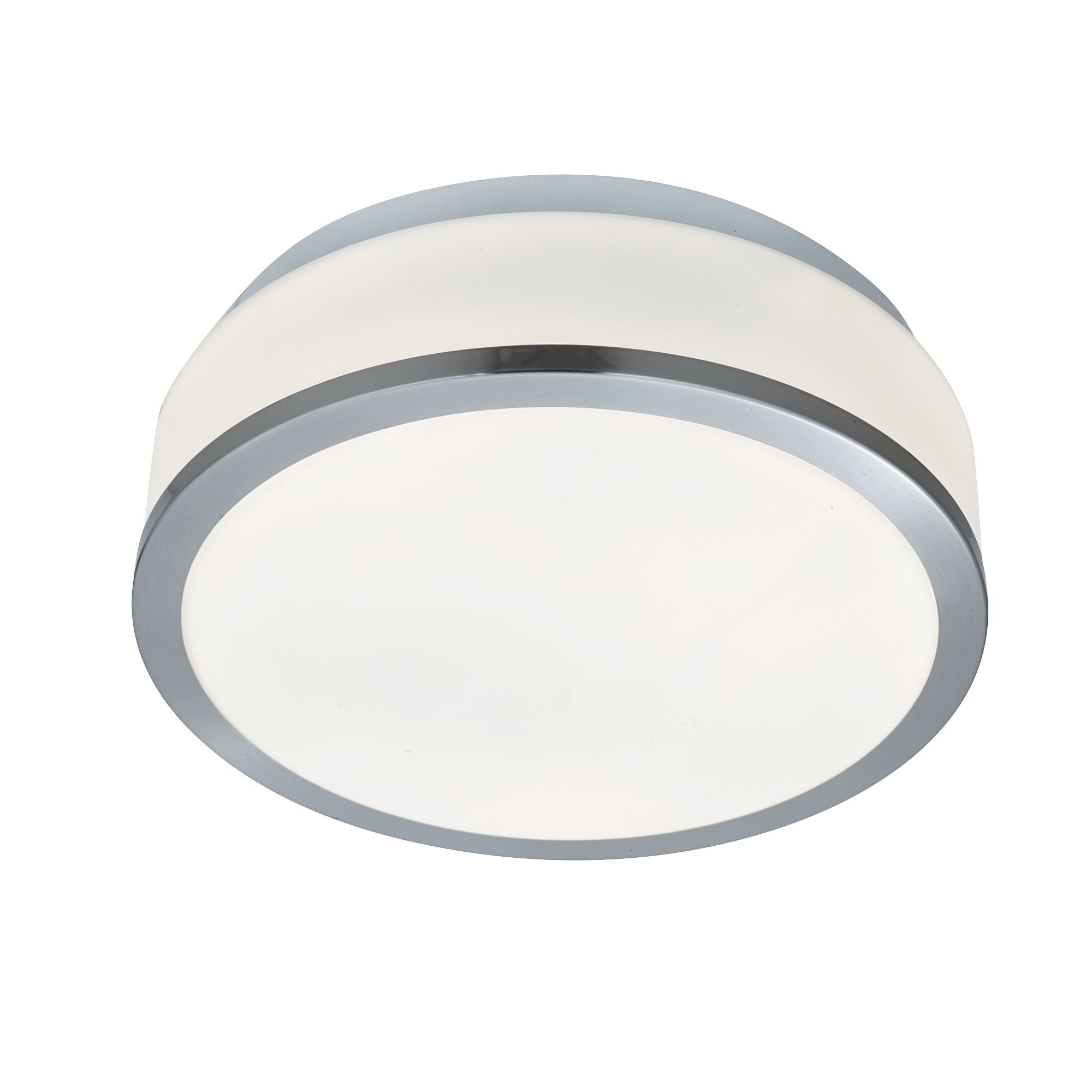 Searchlight Cannock 23cm 2 Light Flush - Satin Silver & White Glass