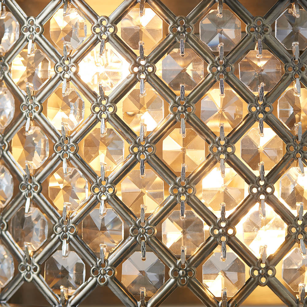 Endon Hudson 2 Light Wall Light - Antique Brass Plate & Clear Crystal
