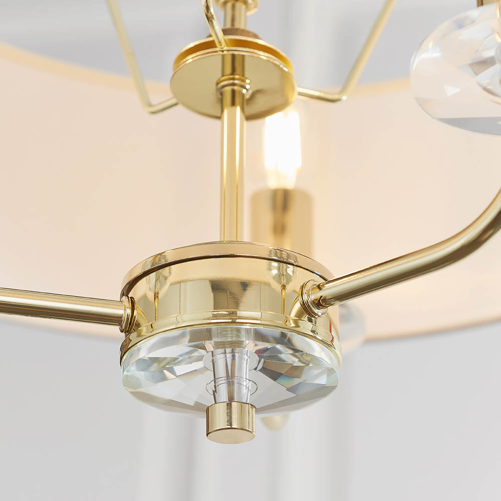 Endon Nixon 3 Light Pendant - Brass Plate & Vintage White Fabric