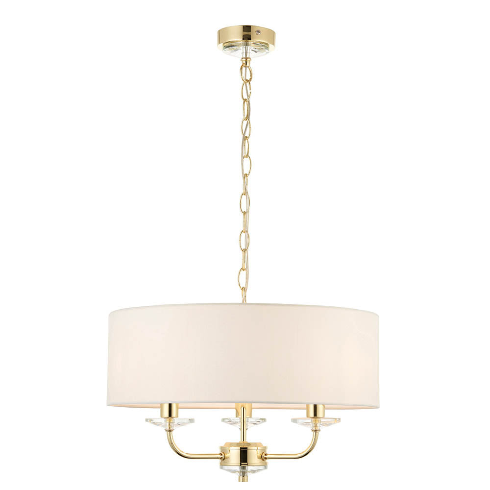 Endon Nixon 3 Light Pendant - Brass Plate & Vintage White Fabric