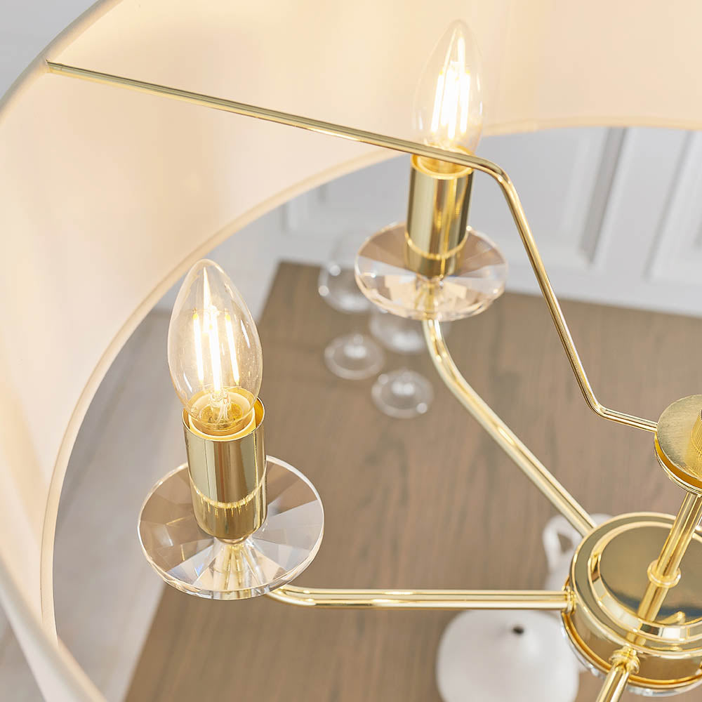 Endon Nixon 6 Light Pendant - Brass Plate & Vintage White Fabric