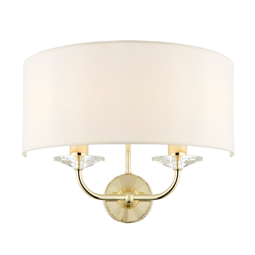 Endon Nixon 2 Light Wall Light - Brass Plate & Vintage White Fabric