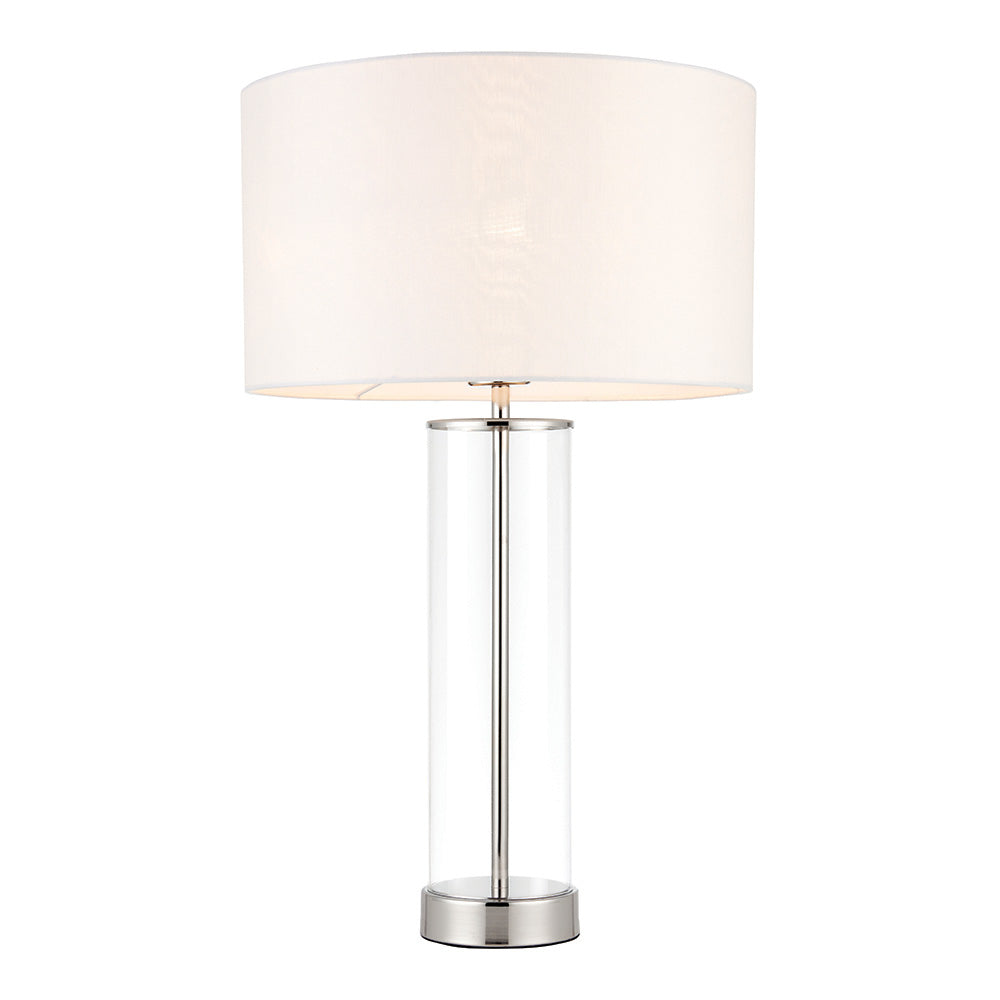 Endon Lessina Single Light Table Lamp - Bright Nickel Plate & Vintage White Fabric