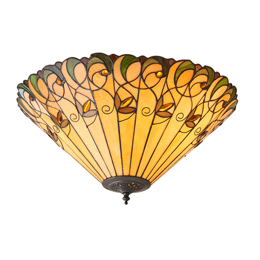 Interiors 1900 Jamelia Large 2 Light Flush Fitting Pendant - Handcrafted Tiffany Style Glass