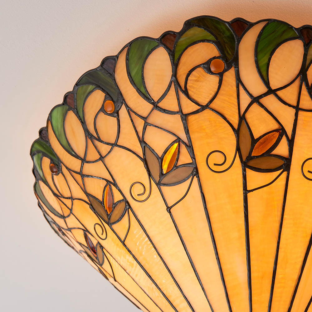 Interiors 1900 Jamelia Large 2 Light Flush Fitting Pendant - Handcrafted Tiffany Style Glass