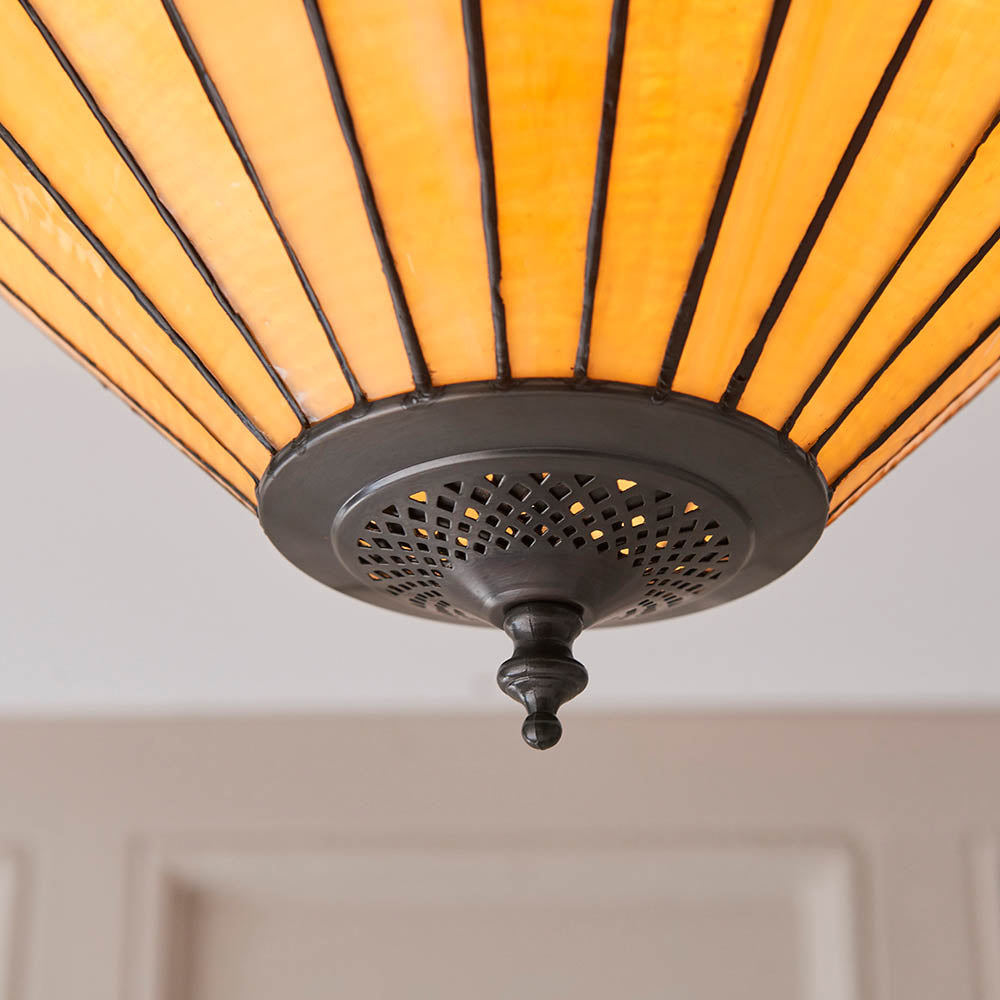 Interiors 1900 Jamelia Large 2 Light Flush Fitting Pendant - Handcrafted Tiffany Style Glass