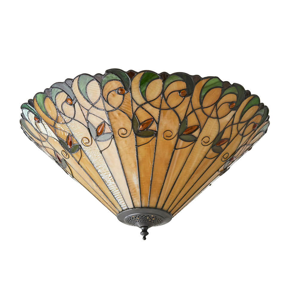 Interiors 1900 Jamelia Large 2 Light Flush Fitting Pendant - Handcrafted Tiffany Style Glass