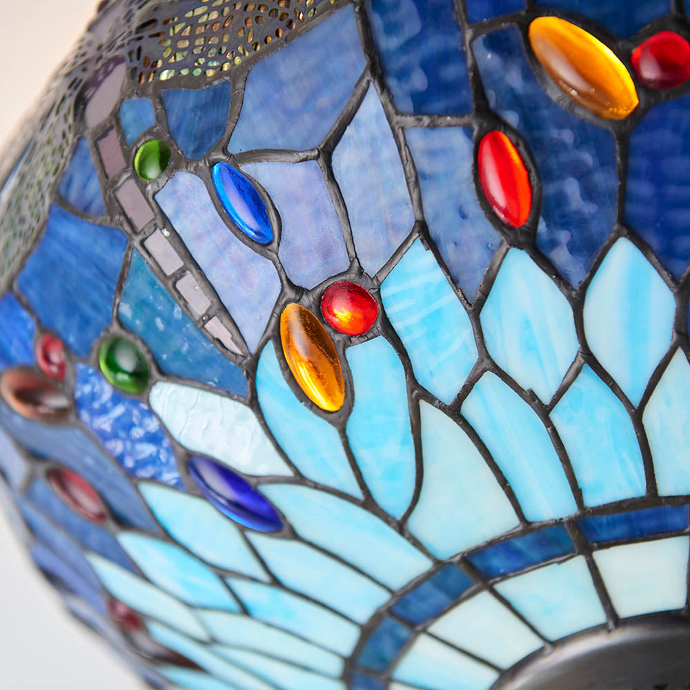 Interiors 1900 Dragonfly Blue Medium 2 Light Flush Fitting - Tiffany Glass