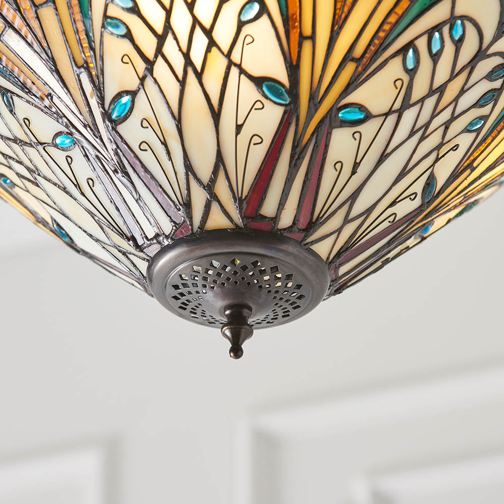 Interiors 1900 Hector Medium Inverted 3 Light Pendant - Handcrafted Tiffany Style Glass