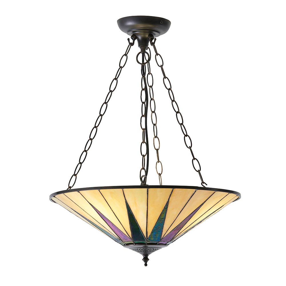 Interiors 1900 Dark Star Large Inverted 3 Light Pendant - Handcrafted Tiffany Style Glass