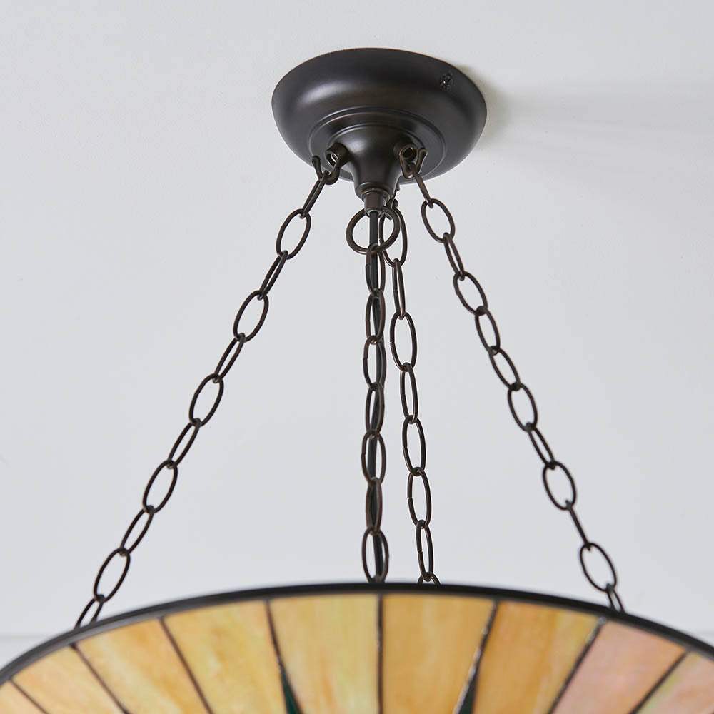 Interiors 1900 Dark Star Large Inverted 3 Light Pendant - Handcrafted Tiffany Style Glass