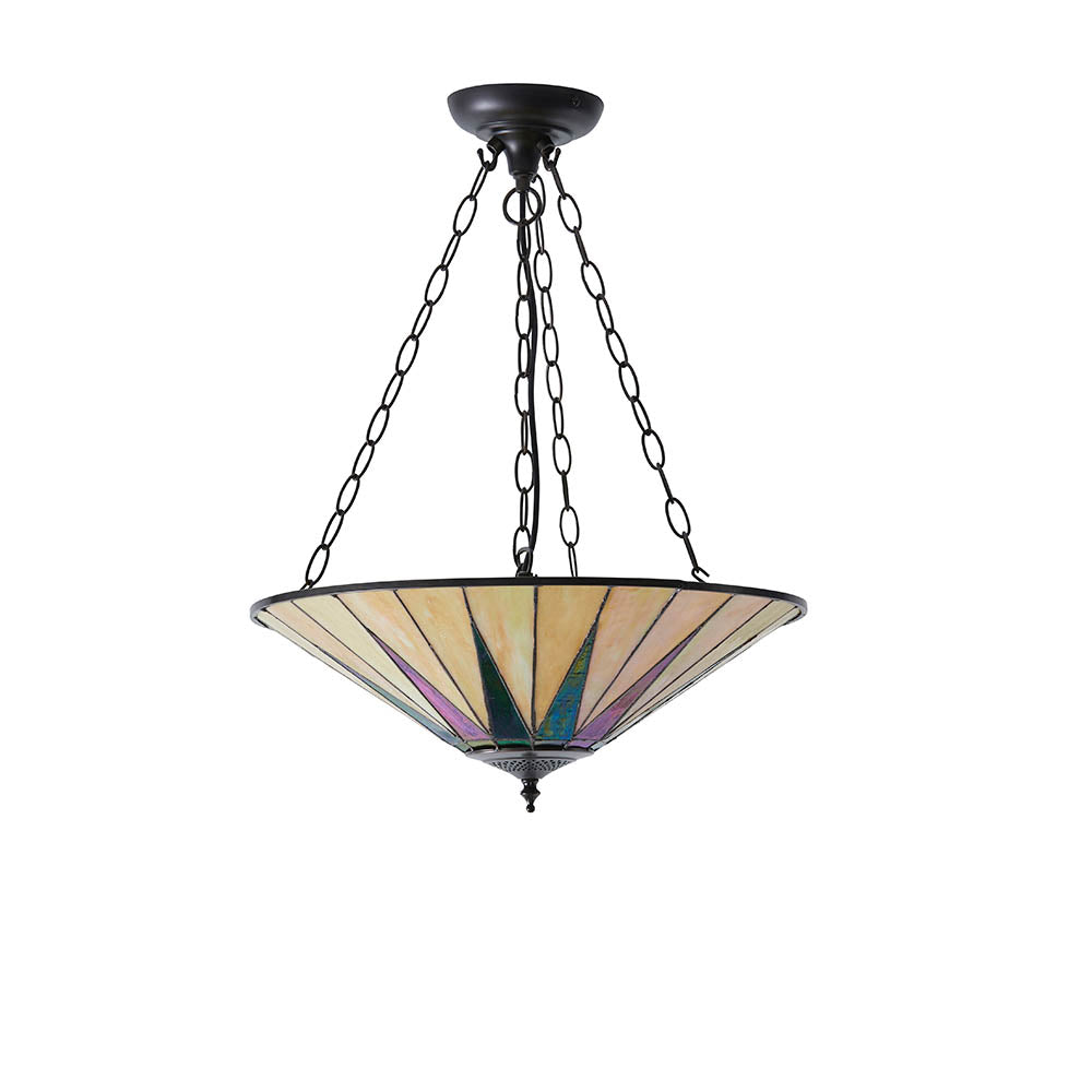 Interiors 1900 Dark Star Large Inverted 3 Light Pendant - Handcrafted Tiffany Style Glass